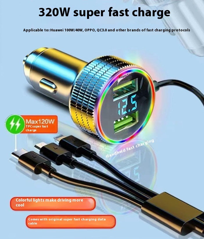 Colorful Light-level Fast Charging Car Phone Charger Comes With Three-in-one Line